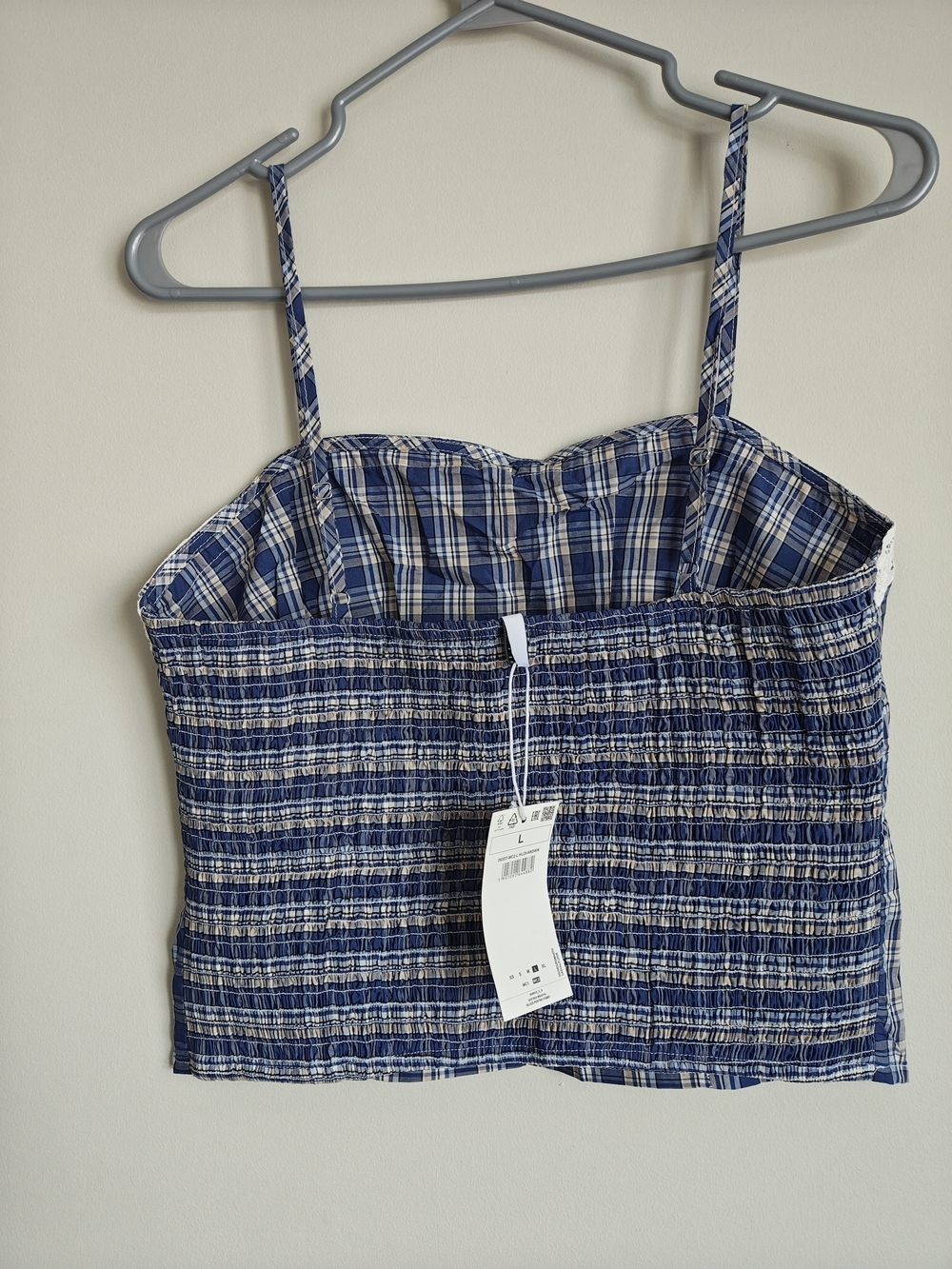 Blue Plaid Spaghetti-Strap Top with Lace Trim - Picture 5 of 6